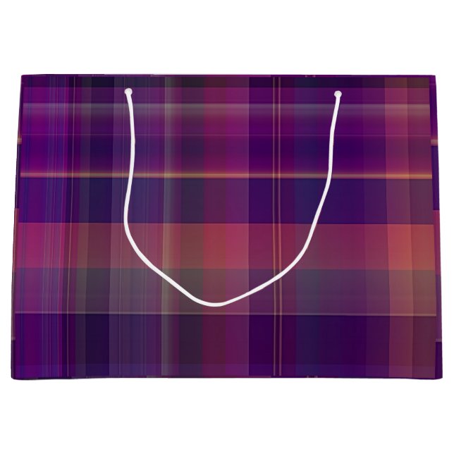 Dark Purple Madras Plaid Stripe Pattern Large Gift Bag (Front)