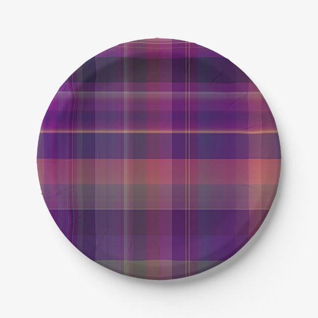 Dark Purple Madras Plaid Stripe Pattern Paper Plates (Front)