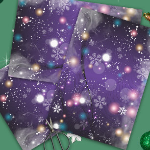 Dark Purple Magical Snowflake Winter Holiday Wrapping Paper Sheets