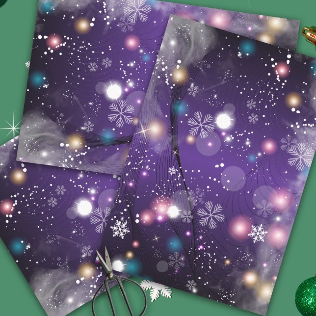 Dark Purple Magical Snowflake Winter Holiday Wrapping Paper Sheets (Creator Uploaded)