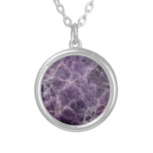 Dark Purple Marble Pattern Silver Plated Necklace