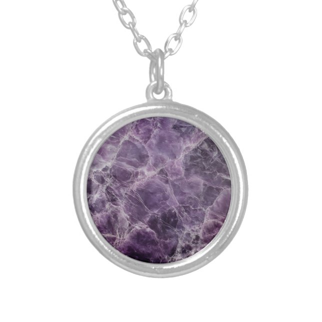 Dark Purple Marble Pattern Silver Plated Necklace (Front)