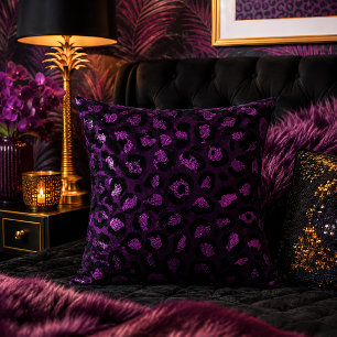 Dark Purple Metallic Leopard Print Animal Pattern Throw Pillow