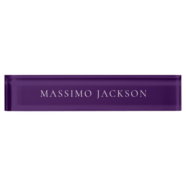 Dark Purple Minimalist Plain Modern  Desk Name Plate (Front)