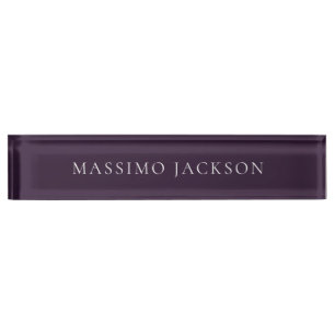 Dark Purple Minimalist Plain Modern  Desk Name Plate