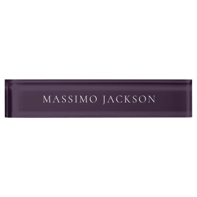Dark Purple Minimalist Plain Modern  Desk Name Plate (Front)