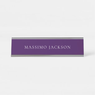 Dark Purple Minimalist Plain Modern  Desk Name Plate