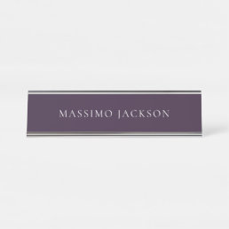 Dark Purple Minimalist Plain Modern  Desk Name Plate