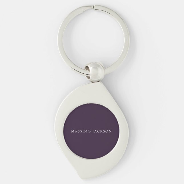 Dark Purple Minimalist Plain Modern  Keychain (Front)