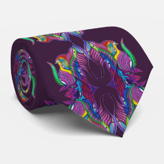 Dark purple modern psychedelic mandala pattern neck tie