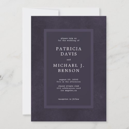 Dark purple modern typography elegant wedding invitation