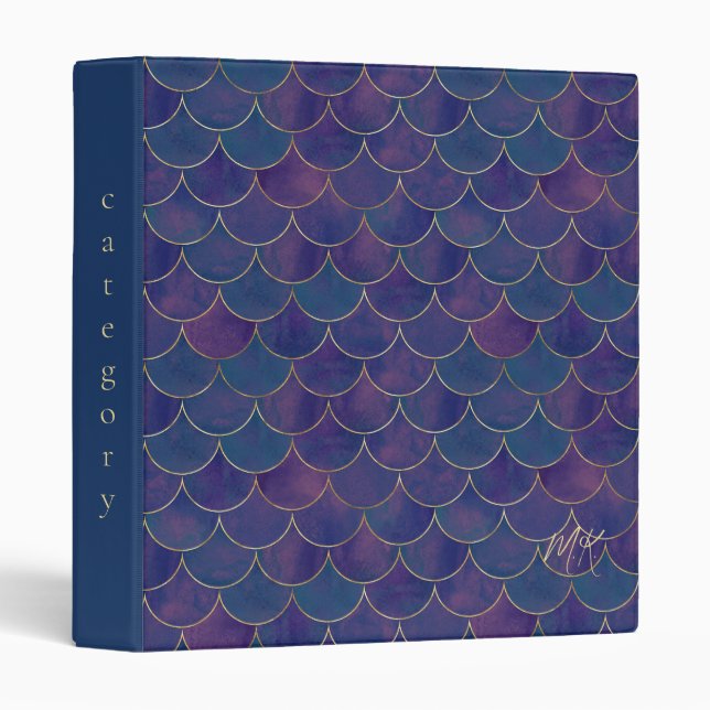 Dark Purple Monogram Mermaid  3 Ring Binder (Front/Spine)