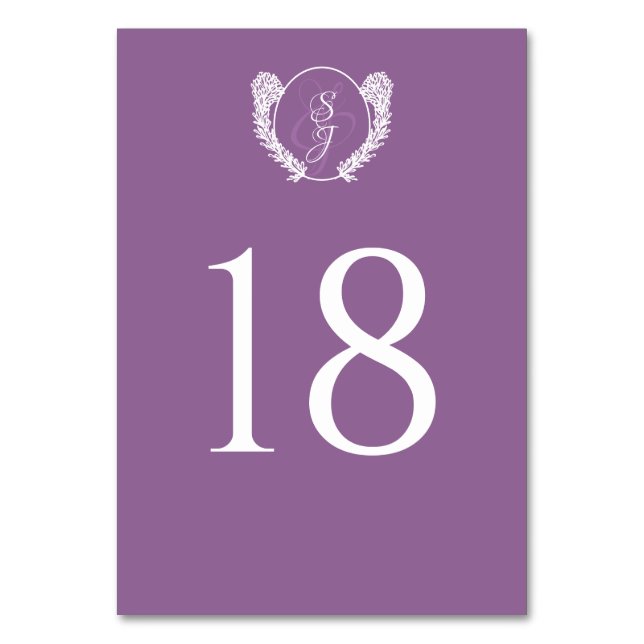 Dark Purple Monogram Wedding Table Number (Front)