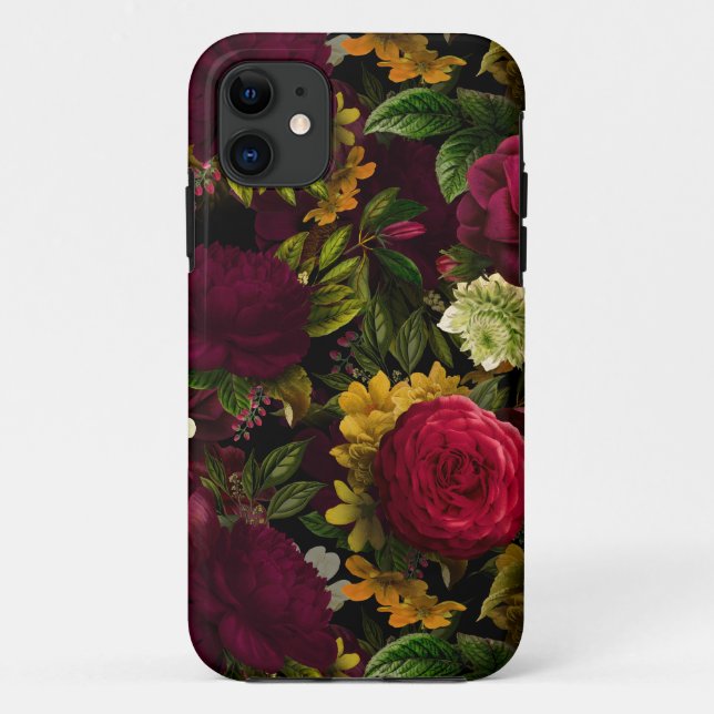 Dark Purple Moody Florals Antique Flower Black Case-Mate iPhone Case (Back)