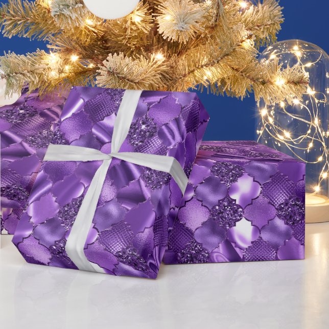 Dark Purple Moroccan Quatrefoil Pattern Wrapping Paper (Holidays)