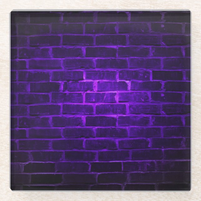 DARK PURPLE NEON BRICK WALL LOOK GLASS COASTER (Front)