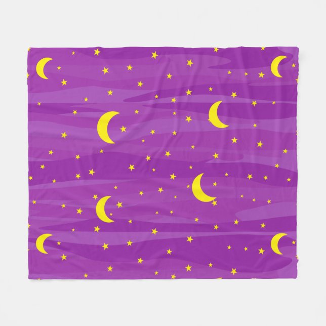 Dark Purple Night Sky - Stars and Moon Pattern  Fleece Blanket (Front (Horizontal))