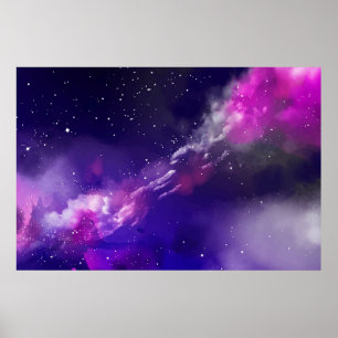 Dark Purple Night Sky, Violet Clouds, Stars Poster