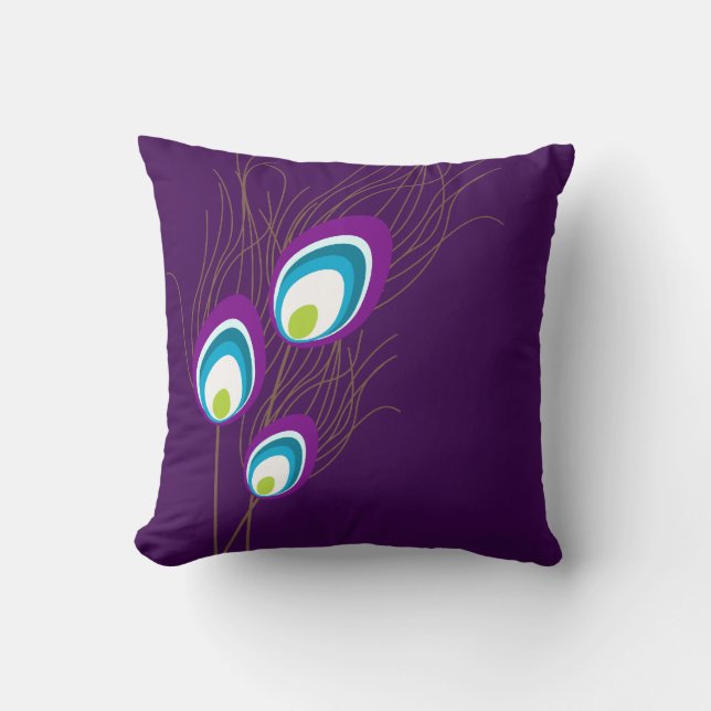 Dark Purple Peacock Feathers Throw Pillow (Front)