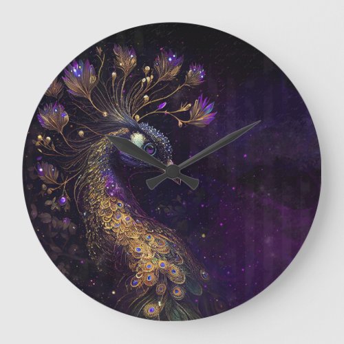 Dark Purple Peacock Round Wall Clock