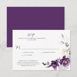 Dark Purple Peonies Floral Wedding RSVP