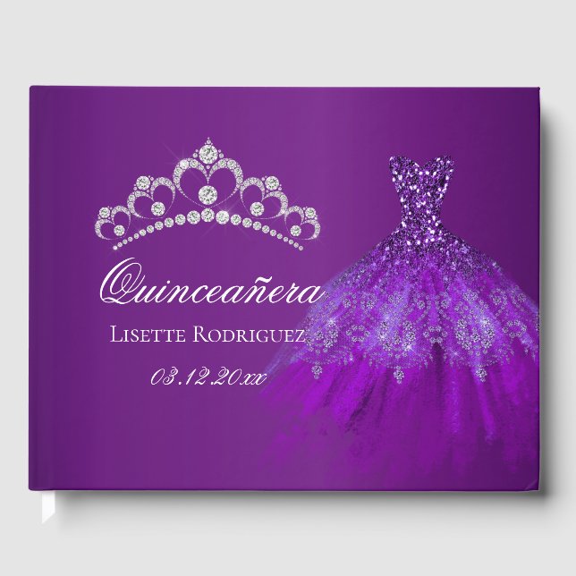 Dark Purple Personalized Quinceanera Guest Book (Front)