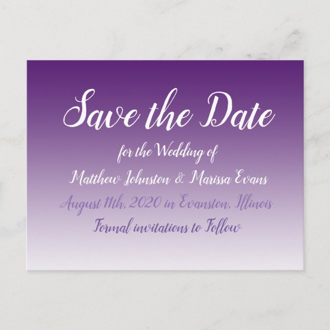 Dark Purple Personalized Save the Date Postcard (Front)