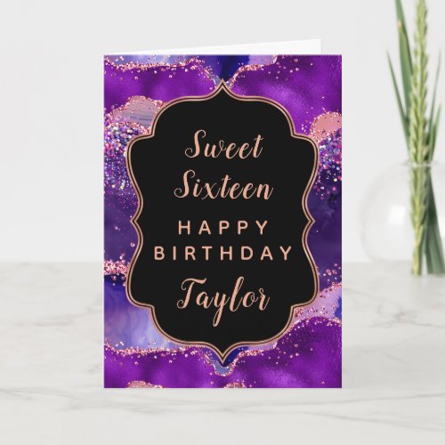 Dark Purple Pink Agate Sweet 16 Happy Birthday