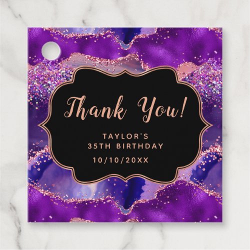 Dark Purple Pink Sequins Agate Birthday Thank You Favor Tags