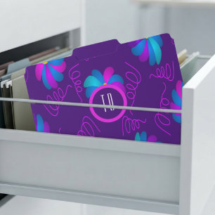 Dark Purple & Pink Stripes & Flower File Folders