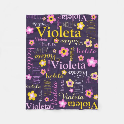 Dark purple pink yellow named Violeta flowers Fleece Blanket