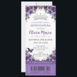Dark Purple Plum Floral Quinceañera VIP Ticket Invitation<br><div class="desc">Personalize this pretty dark purple floral Quinceañera / Sweet 16 birthday ticket style invitation easily and quickly. Simply click the customize it further button to edit the texts, change fonts and fonts colors. Featuring beautiful watercolor dark purple flowers, butterflies and a silver princess crown. Matching items available in store. (c)...</div>