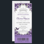 Dark Purple Plum Floral Quinceañera VIP Ticket Invitation<br><div class="desc">Personalize this pretty dark purple floral Quinceañera / Sweet 16 birthday ticket style invitation easily and quickly. Simply click the customize it further button to edit the texts, change fonts and fonts colors. Featuring beautiful watercolor dark purple flowers, butterflies and a silver princess crown. Matching items available in store. (c)...</div>