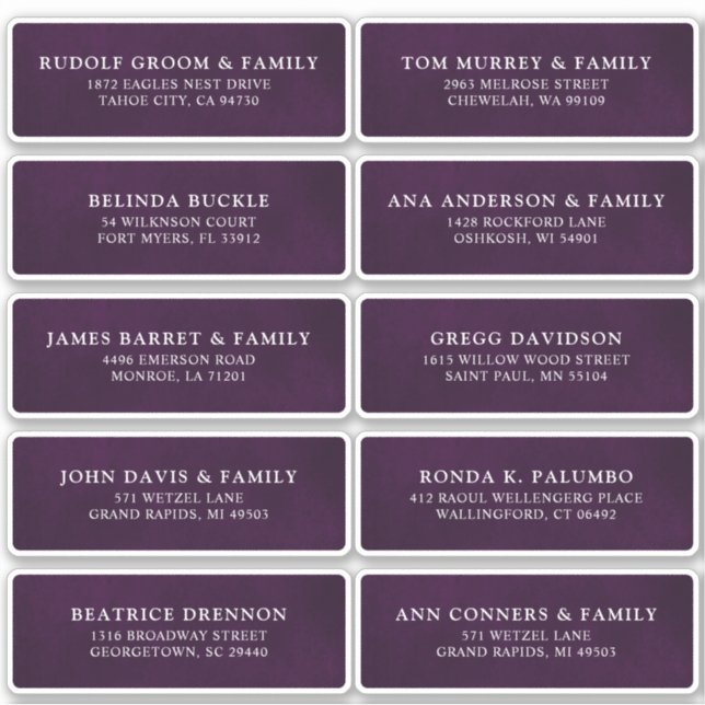 Dark purple Plum Guest Name Address  Sticker (Front)