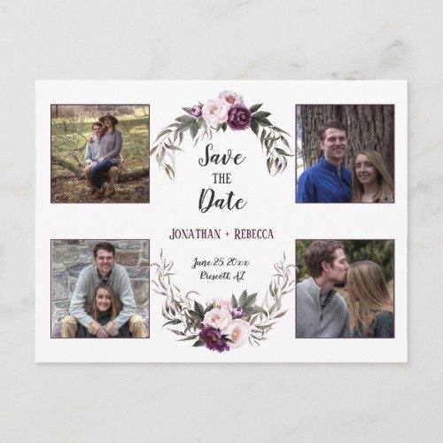 Dark Purple Plum Peonies Photo Save The Date Announcement Postcard