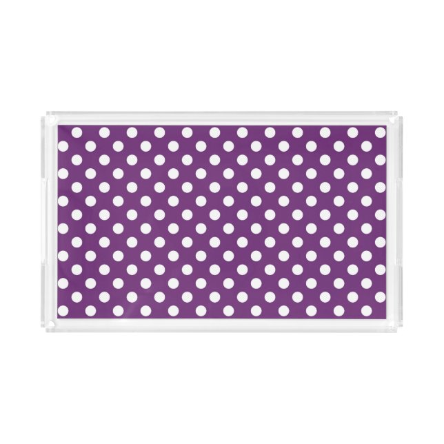 Dark Purple Polka Dots Pattern Acrylic Tray (Front)