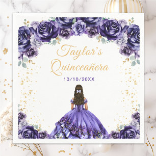 Dark Purple Princess Floral Quinceañera Napkins