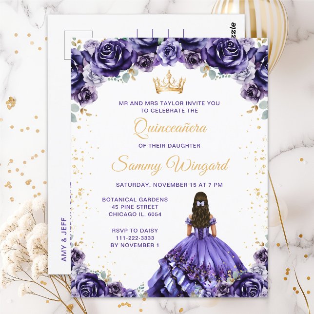 Dark Purple Princess Floral Quinceañera Postcard (Creator Uploaded)