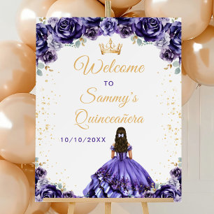 Dark Purple Princess Quinceañera Welcome Foam Board