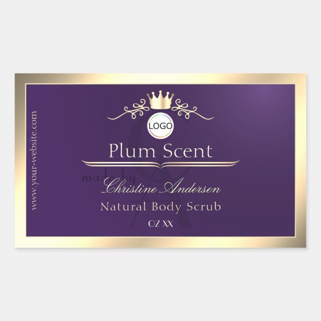 Dark Purple Product Label Gold Frame Logo Monogram (Front)