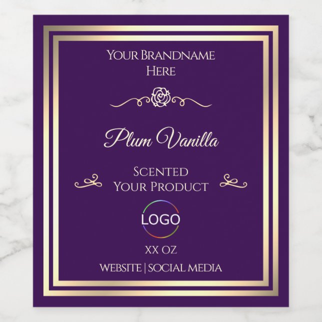 Dark Purple Product Label Gold Frame with Logo (Single Label)
