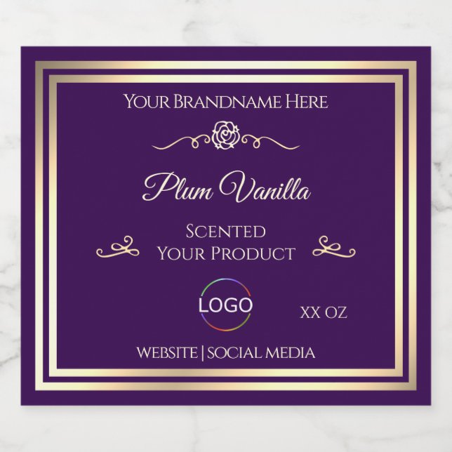 Dark Purple Product Label Gold Frame with Logo (Single Label)