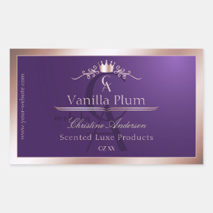 Dark Purple Product Label Rose Gold Frame Monogram