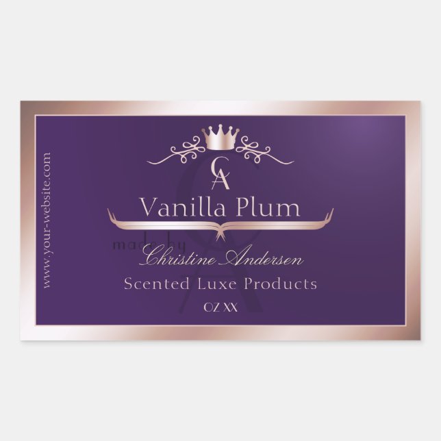 Dark Purple Product Label Rose Gold Frame Monogram (Front)