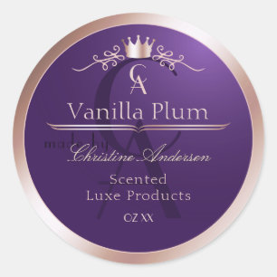 Dark Purple Product Label Rose Gold Frame Monogram