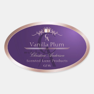 Dark Purple Product Label Rose Gold Frame Monogram
