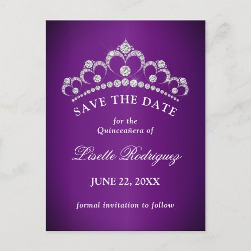 Dark Purple Quinceanera Save The Date Postcard