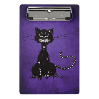 Dark Purple Ragged Evil Black Cat Mini Clipboard