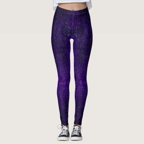 Dark Purple Romantic Weathered Gothic Crosses Leggings