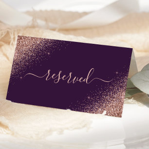 Dark Purple Rose Gold Glitter Reserved Wedding Place Card